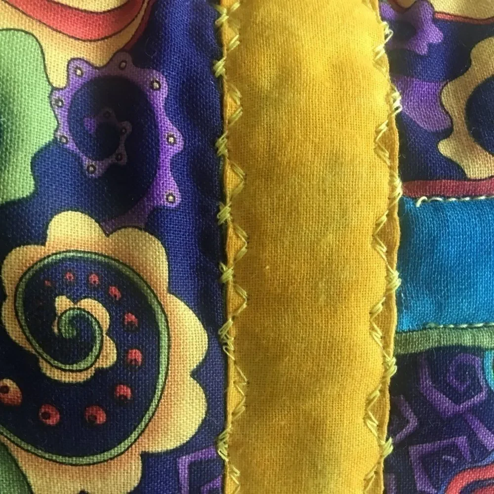 CLOSEOUT SALE $23. NWT Hand Crafted, Quilted Set 2 Turquoise, Red Yellow Print